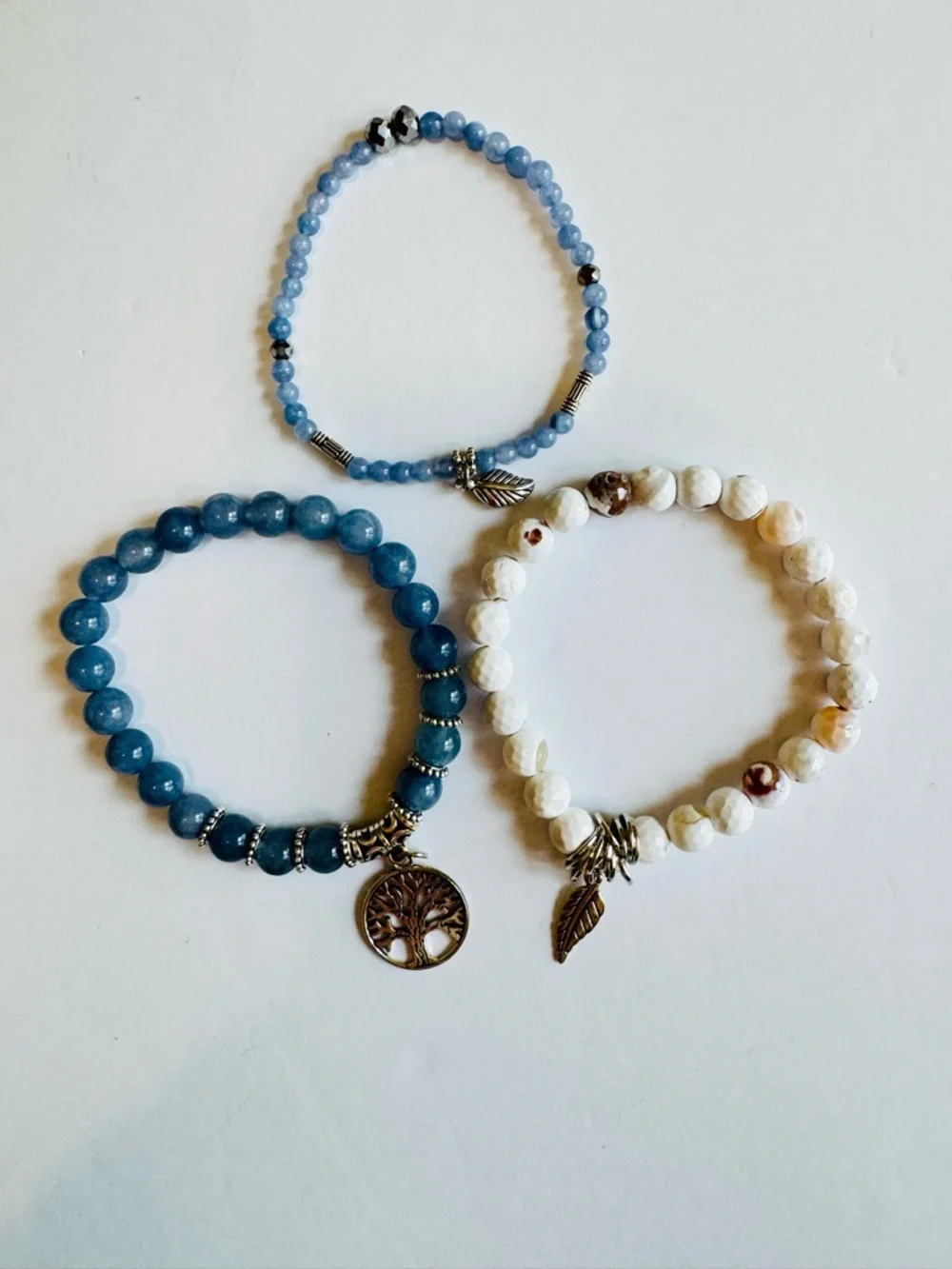 Jardme Handmade Tree of Life Stretch Bracelet Set Blue White Boho Gift Box - Picture 5 of 17